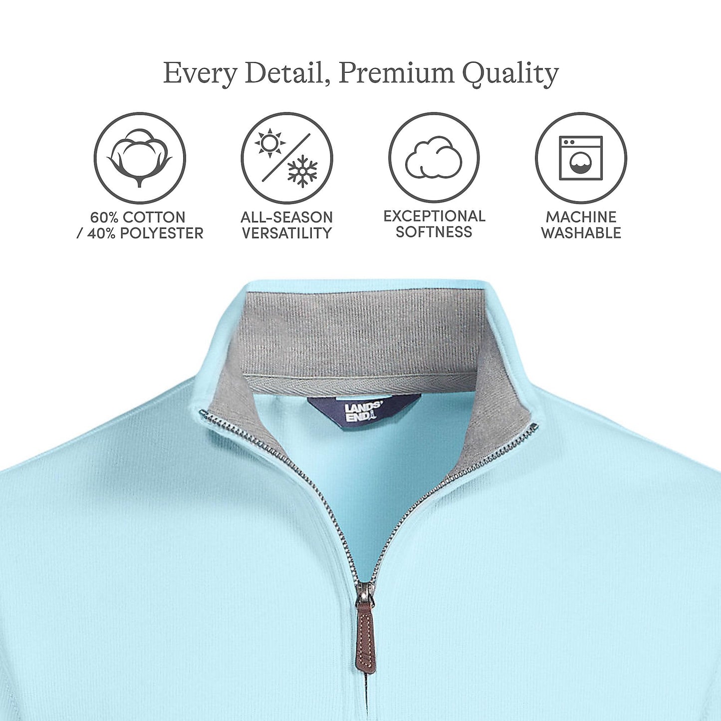 Lands' End Mens Bedford Rib Quarter Zip Sweater Light Blue Sky Tall XX-Large