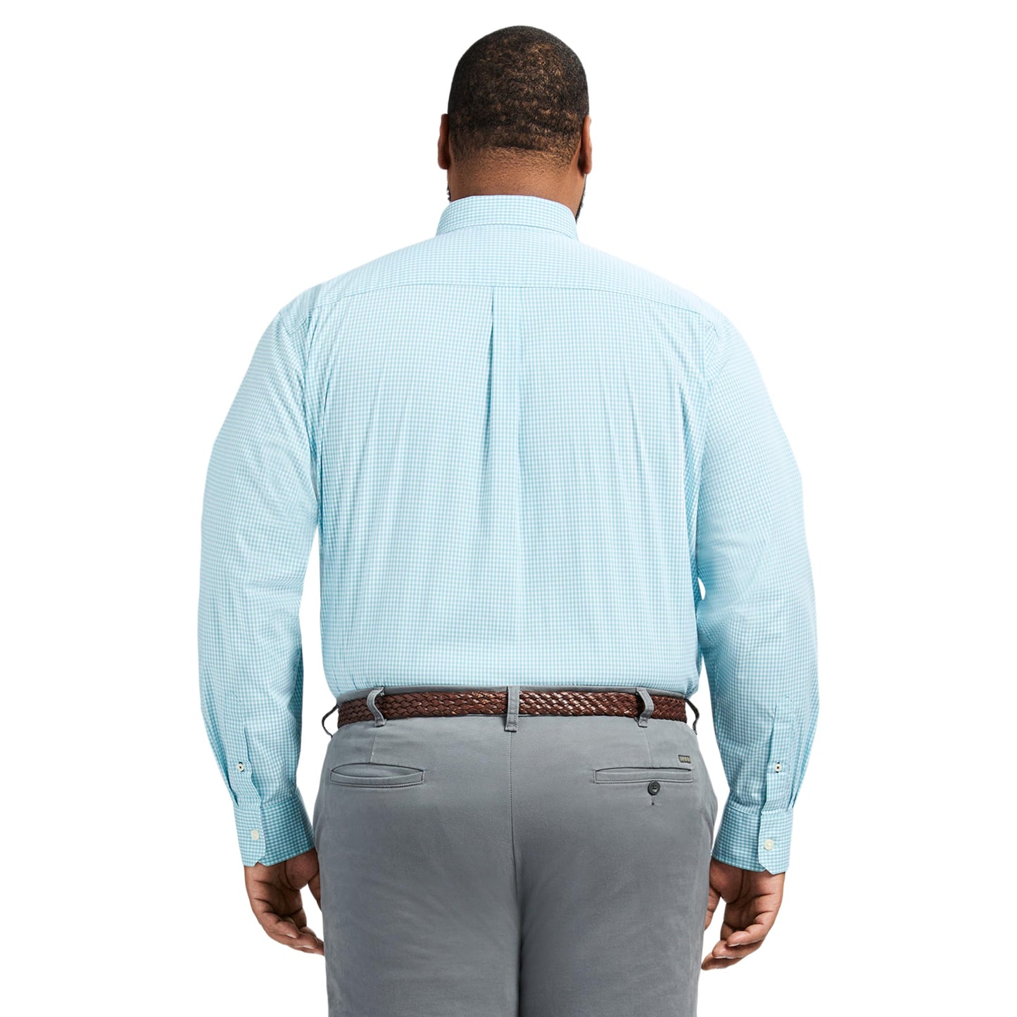 IZOD Men's Big and Tall Performance Comfort Long Sleeve Gingham Button Down Shirt, Aqua, XX-Large Tall