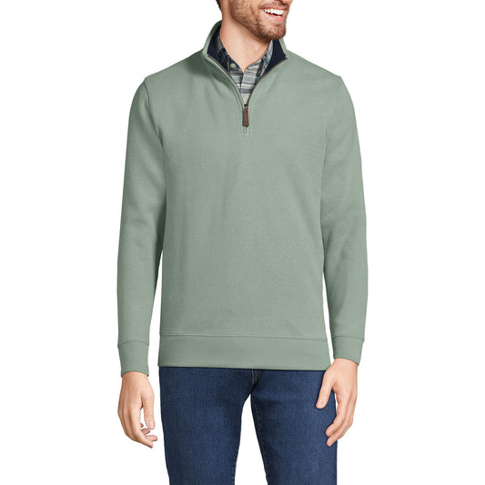 Lands' End Mens Bedford Rib Quarter Zip Sweater Lily Pad Green Tall Medium