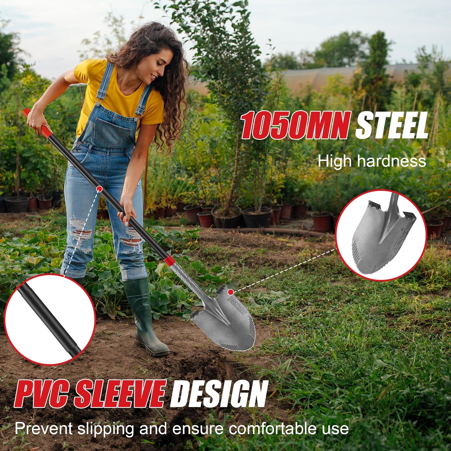 HANTOP Heavy Duty Garden Tools Digging Shovel Garden Shovel Spade with Long Fiberglass Handle for Digging and Garden Work,58 inches