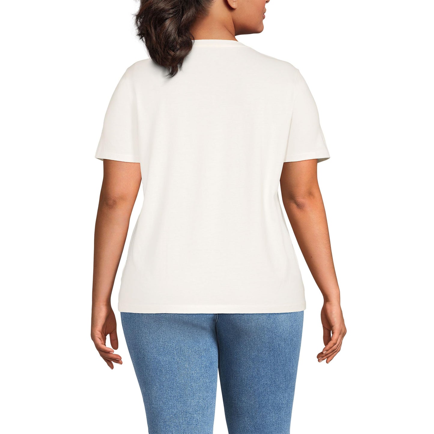 Lands' End Womens Short Sleeve Relaxed Supima Cotton Crew Neck T Shirt Ivory Tall Medium