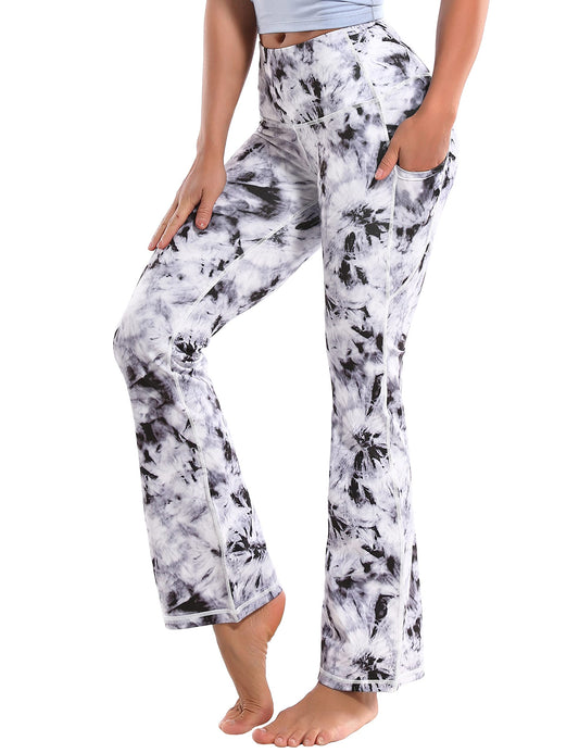 BUBBLELIME 29"/31"/33"/35" 4 Styles Women's Tummy Control Bootcut Yoga Pants - Side Pockets_Black Dandelion XL-37 Inseam