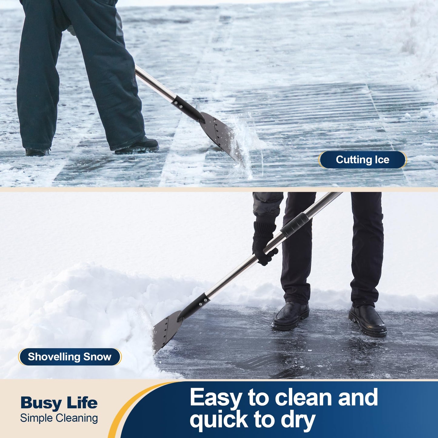 Yocada Snow Shovel ice Scraper Tool 66.3 inch Tall Long Handle Heavy Duty Snow Ice Remover Scraper Weed Removal Tool for Driveway Walkway Road Outdoor Garden Lawn