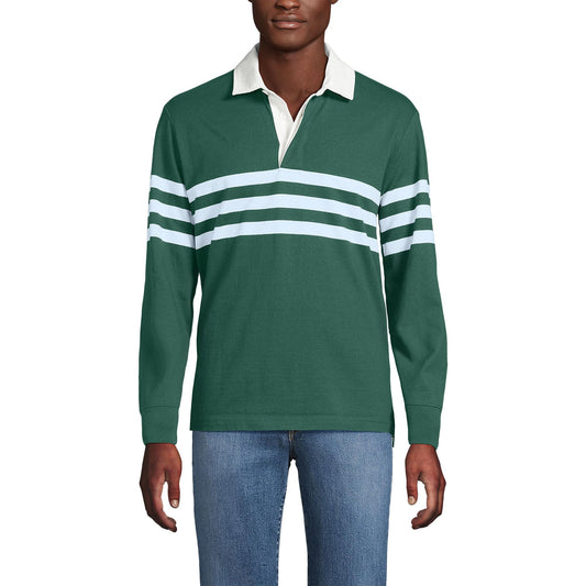 Lands' End Mens Long Sleeve Rugby Polo Shirt Norway Spruce Stripe Tall XX-Large