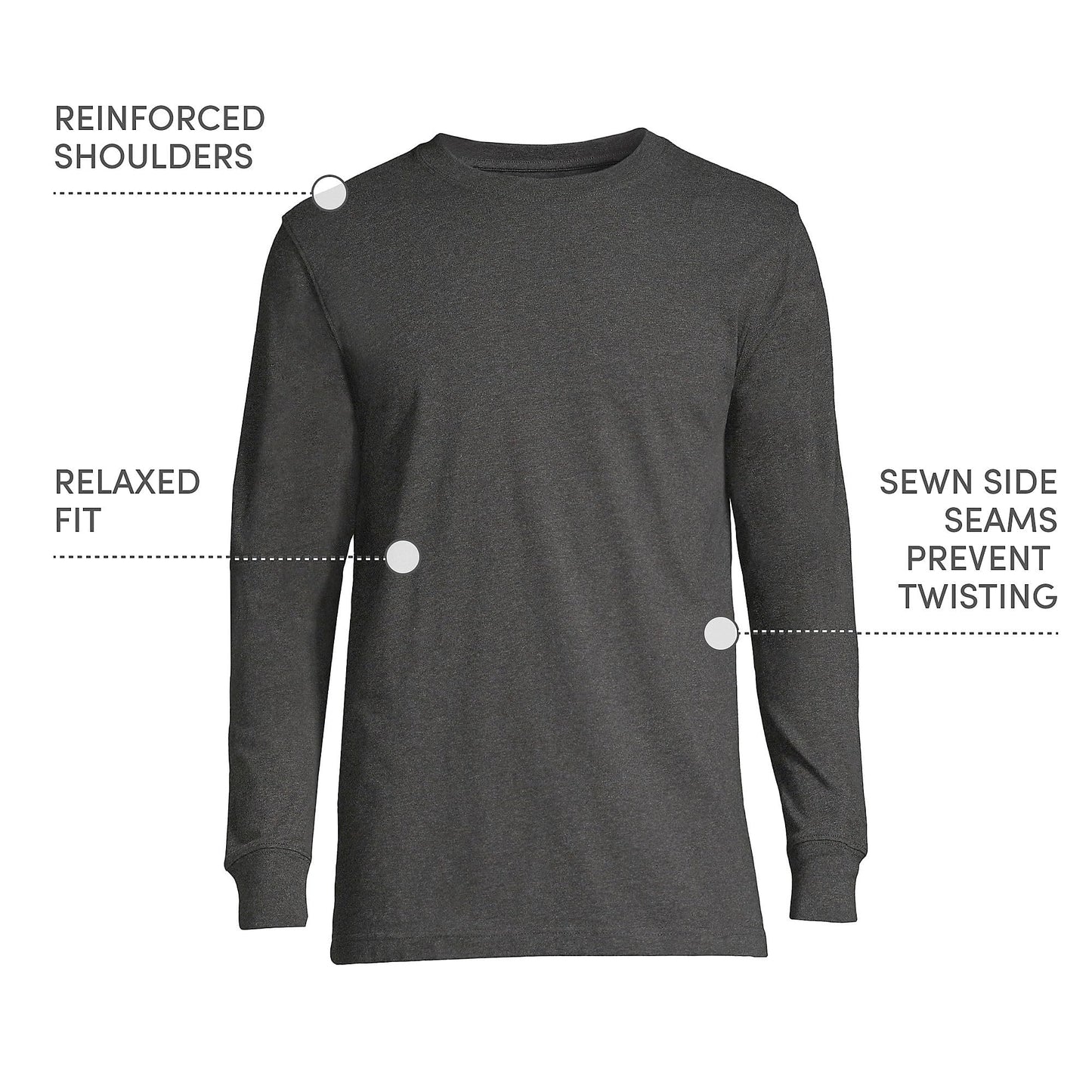 Lands' End Mens Long Sleeve Super-T Tee Dark Charcoal Heather Tall X-Large