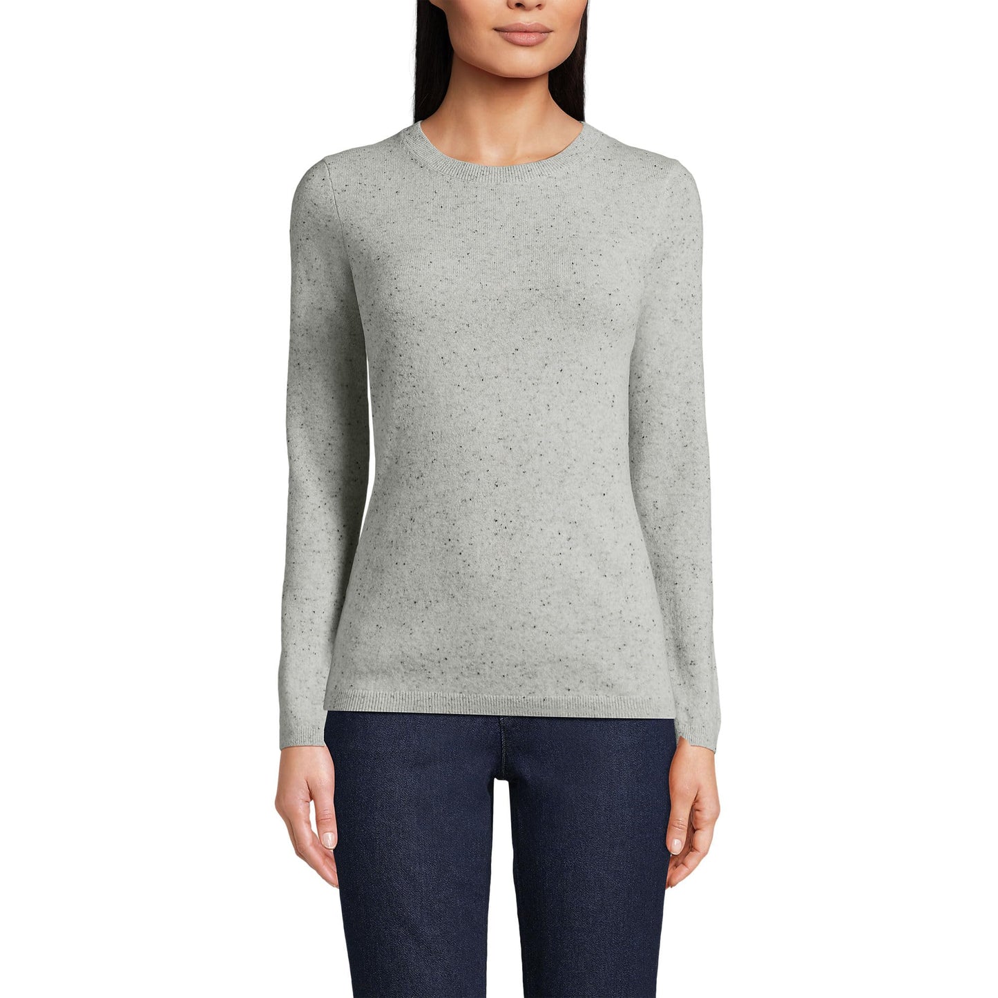 Lands' End Womens Cashmere Sweater Gray/Black Donegal Tall X-Large