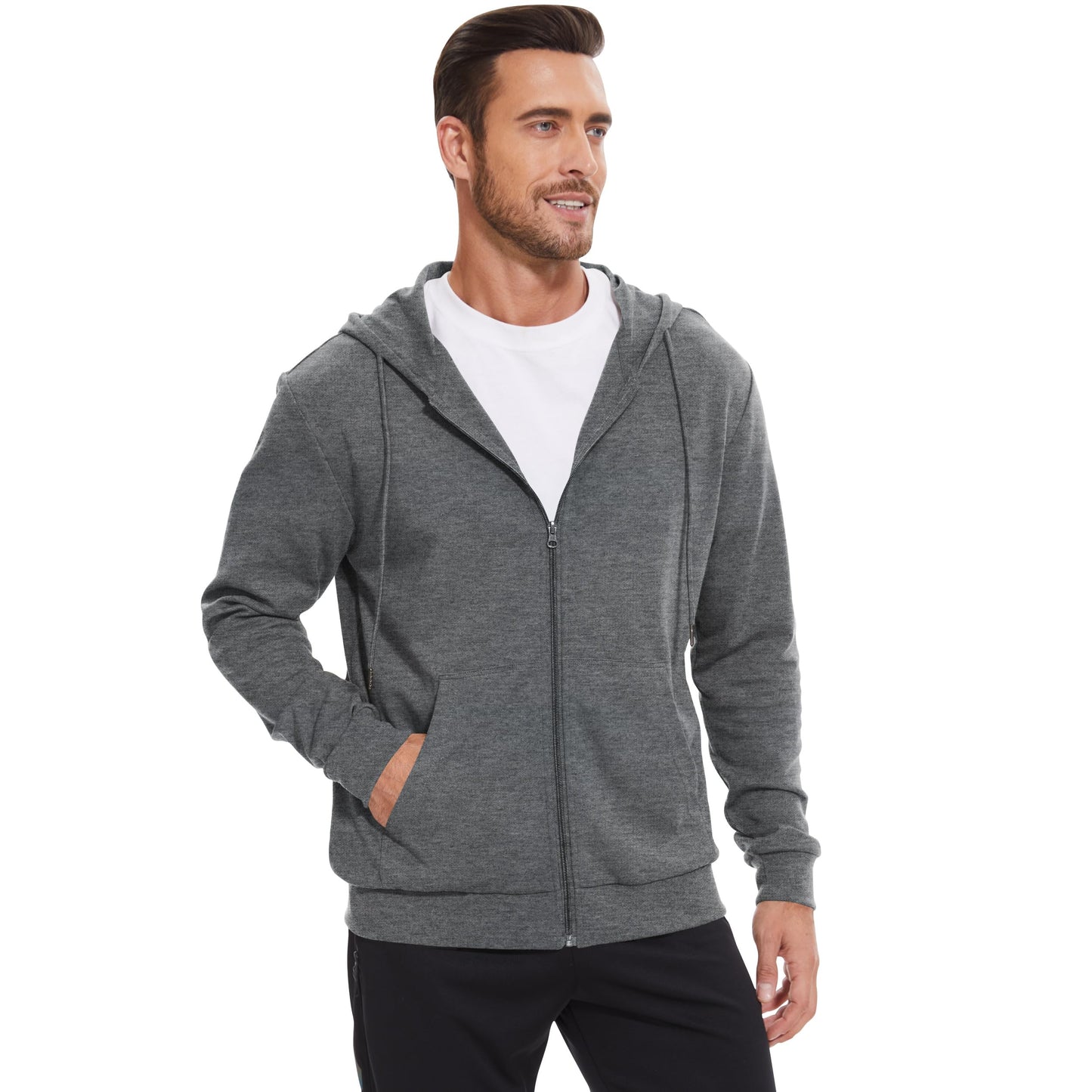 LETAOTAO Lightweight Hoodie Men Zip Up Hooded Sweatshirt Thin Slim Fit Jacket Available in Regular & Tall Sizes(Gray,Tall-2XL)