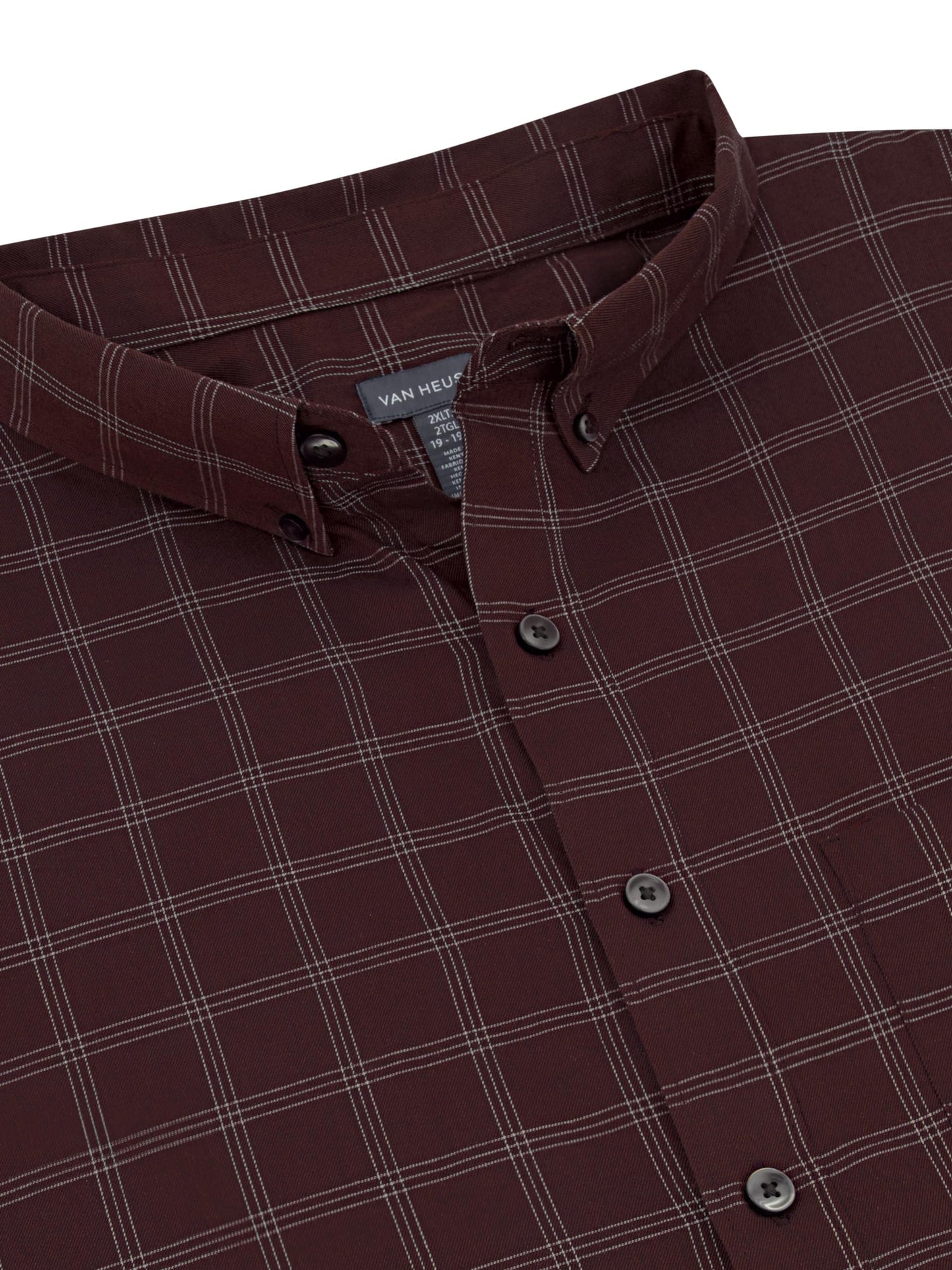 Van Heusen Men's Big and Tall Traveler Stretch Non Iron Long Sleeve Shirt, Red Pinot Noir Plaid, 2X-Large Tall