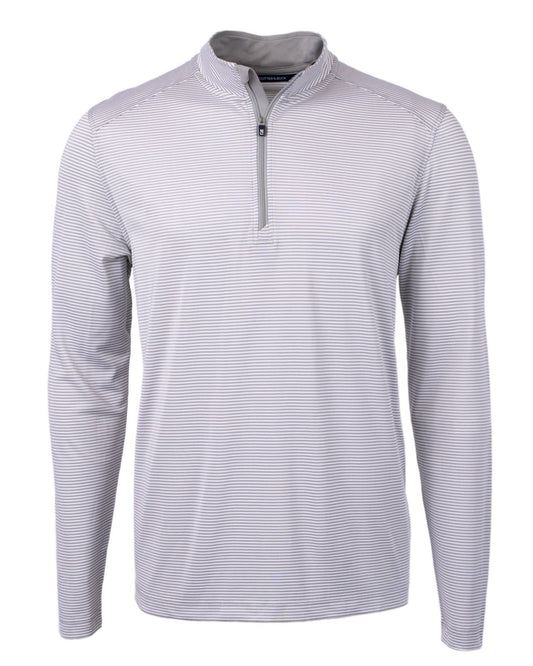 Cutter & Buck Virtue Eco Pique Micro Stripe Recycled Mens Big & Tall Quarter Zip, Polished/White