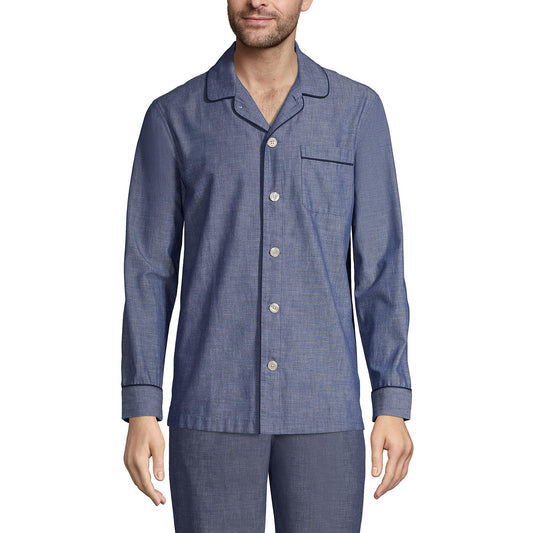 Lands' End Mens Essential Pajama Shirt Medium Indigo Chambray Tall X-Large
