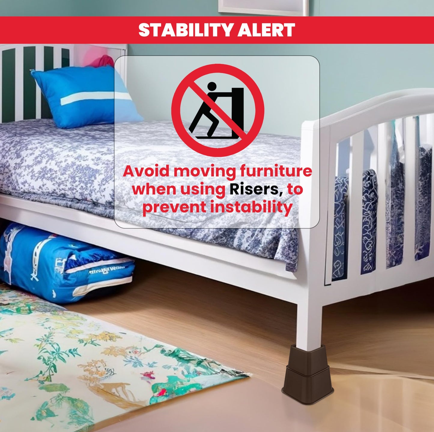 Utopia Bedding Adjustable Bed Furniture Risers - Elevation in Heights 3, 5 or 8 Inch Heavy Duty Risers for Beds and Under Bed Storage - Supports up to 1,300 lbs - (Set of 8 Riser, Brown)