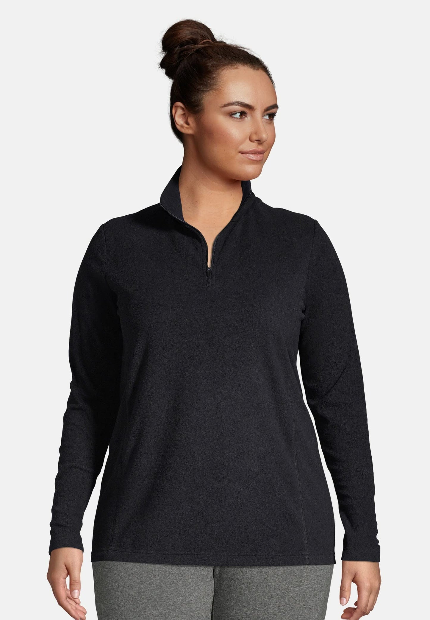 Lands' End Womens Quarter Zip Fleece Pullover Black Tall Large