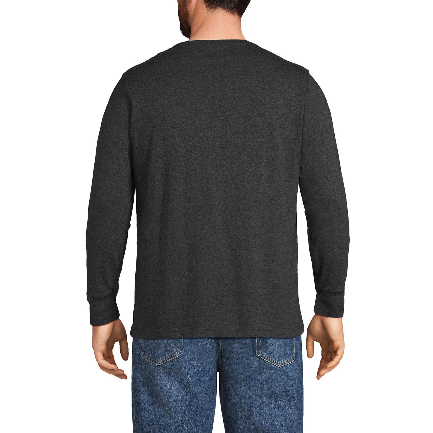 Lands' End Mens Long Sleeve Super-T Tee Dark Charcoal Heather Tall Medium