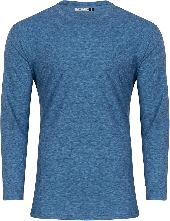 Men's Tall Slim-Fit Long Sleeve Crewneck T-Shirt, Super Soft Poly Blend Long Tee (Tall, Small, Black)