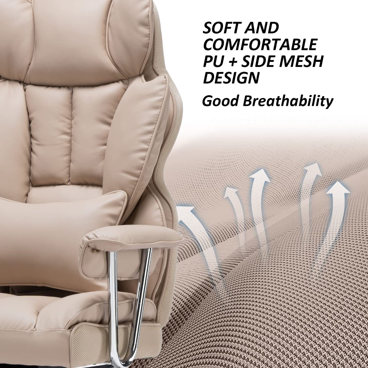 Efomao Big and Tall Office Chair 400lbs – PU Leather Executive Office Chair with Lumbar Support & Leg Rest, Heavy-Duty Computer Chair for Home Office, Dark Beige