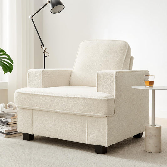 Couches for Living Room, 38” Cloud Couch in Soft Teddy Fleece, Removable Cover, Easy Assembly, Modern Sofa for Living Room/Bedroom/Office/Apartment, Beige