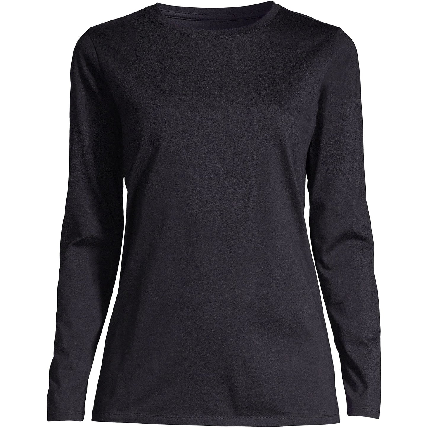 Lands' End Womens Long Sleeve Relaxed Supima Cotton Crew Neck T Shirt Black Tall Medium