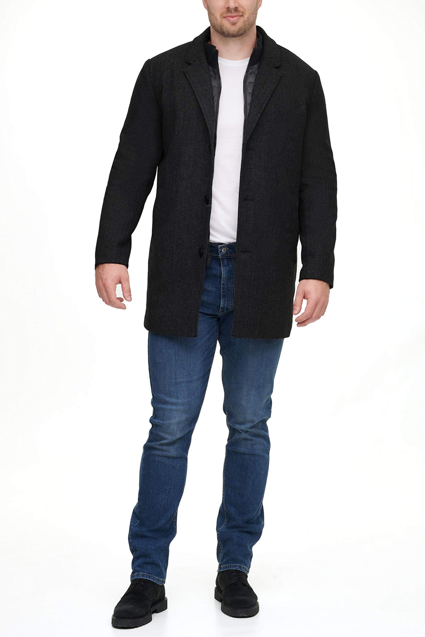 Dockers Men's Henry Wool Blend Top Coat (Regular and Big Sizes), Black, Large Tall