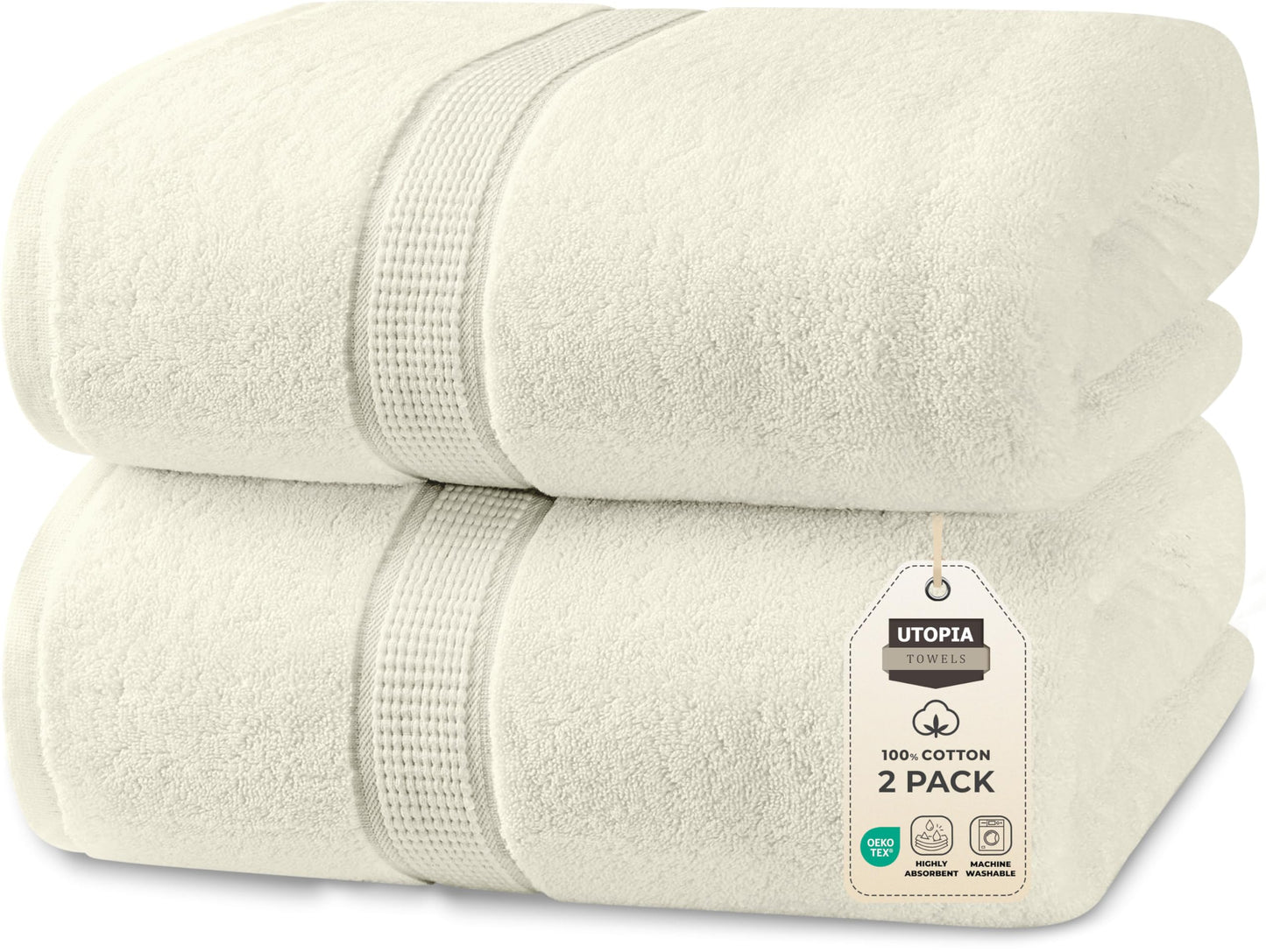 Utopia Towels Luxurious Jumbo Bath Sheet 2 Piece, 600 GSM, 35 by 70 Inches, 100% Ring Spun Cotton, Highly Absorbent and Quick Dry Extra Large Bath Towel, Super SoftTowel, Ivory
