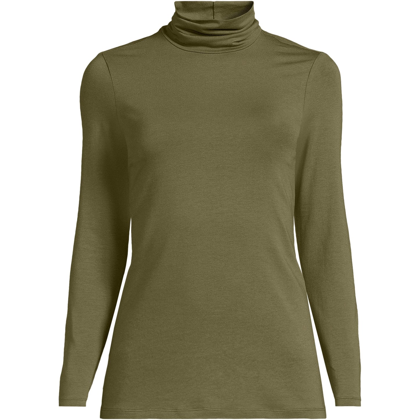 Lands' End Womens Long Sleeve Shaped LWCM Turtleneck Olive Drab Tall Large