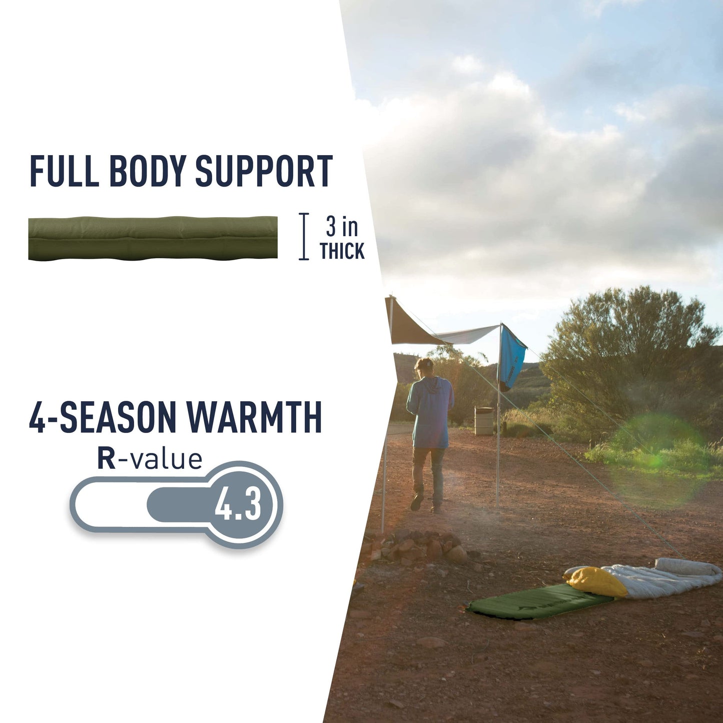 Sea to Summit Camp Plus Self-Inflating Foam Sleeping Mat for Camping, Rectangular - Large (79 x 25 x 3 inches)