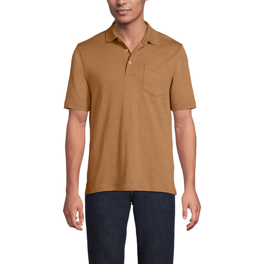 Lands' End Mens Short Sleeve Pocket Supima Polo Canyon Camel Heather Tall XX-Large