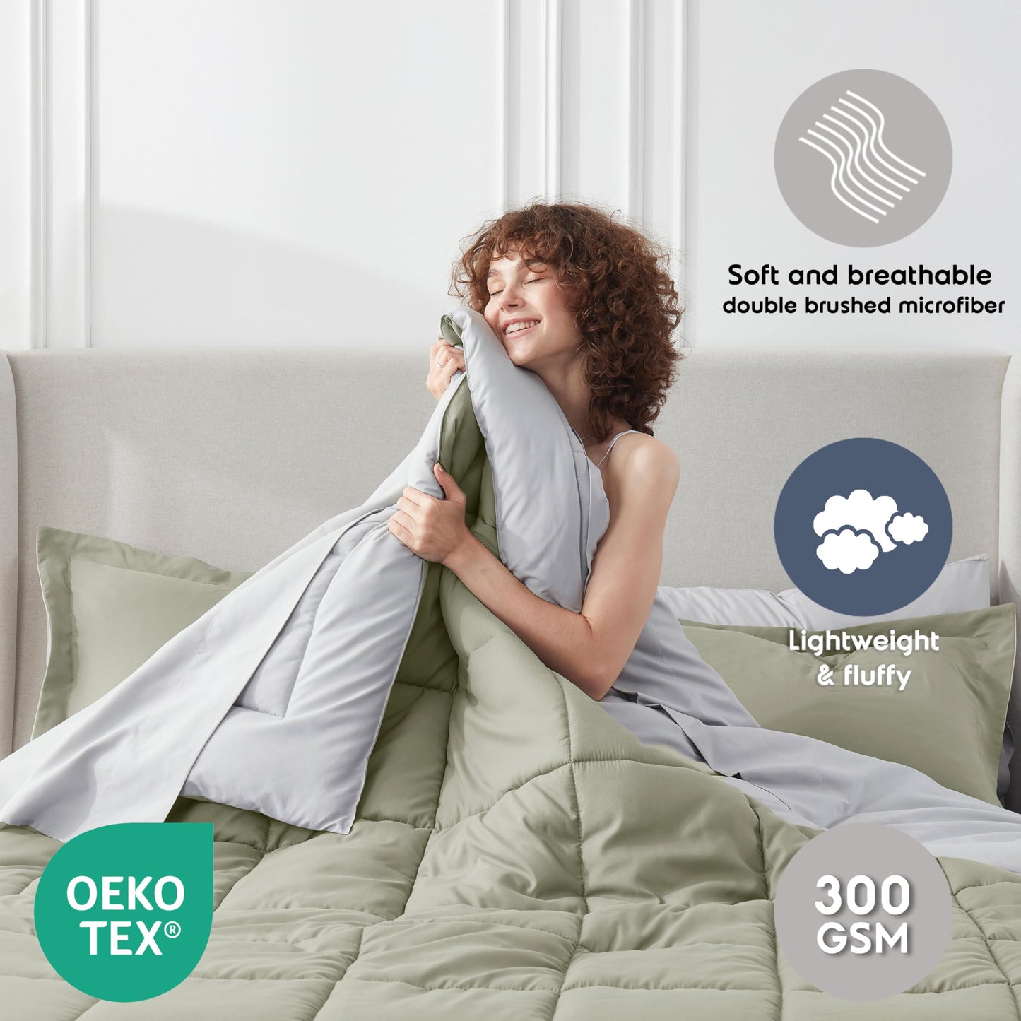 Nestl 7 Piece California King Comforter Set – Light Sage Reversible Bed in a Bag – Complete Cal King Size Bedding Set with Sheets, Pillowcases and Shams