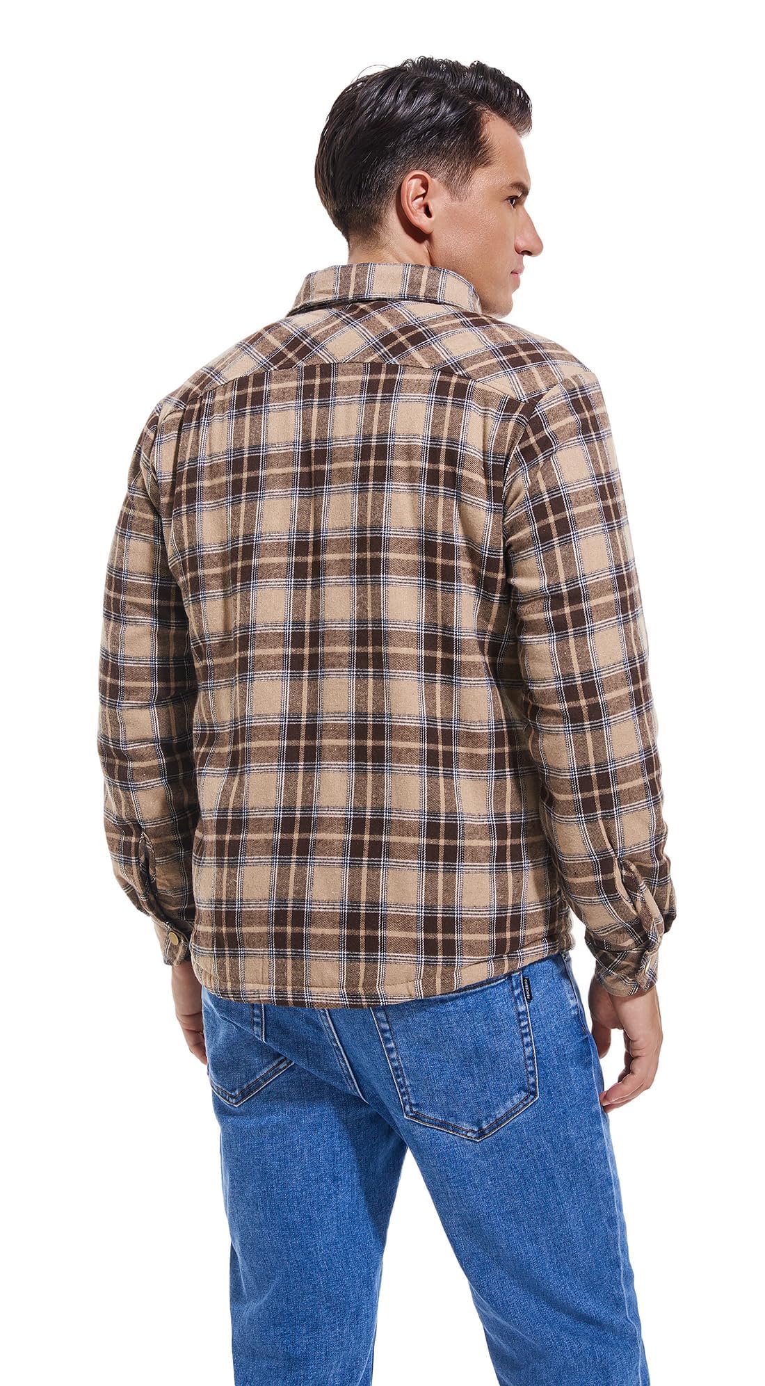 Puwasa Men's Fleece Lined Plaid Flannel Shirt Jacket Long Sleeve Soft Button Down Coat for Men Khaki X-Large Tall