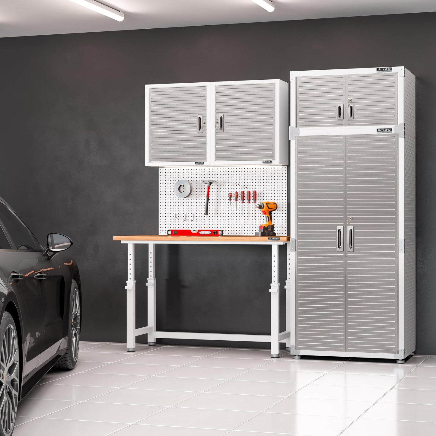 Seville Classics UltraHD Heavy Duty Workbench Table w/Solid Wood Top, 1000 lbs. Weight Capacity Workstation for Garage, Warehouse, Workshop, Granite, 60" W x 24" D x 28.5" to 42" H Desktop