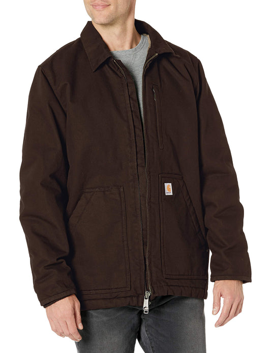 Carhartt Men's Loose Fit Washed Duck Sherpa-lined Jacket (Big & Tall) Coat, Dark Brown, Large Tall US