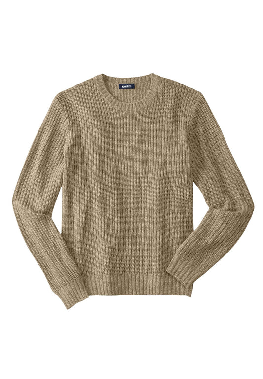 KingSize Men's Big & Tall Shaker Knit Crewneck Sweater - L, Khaki Marl