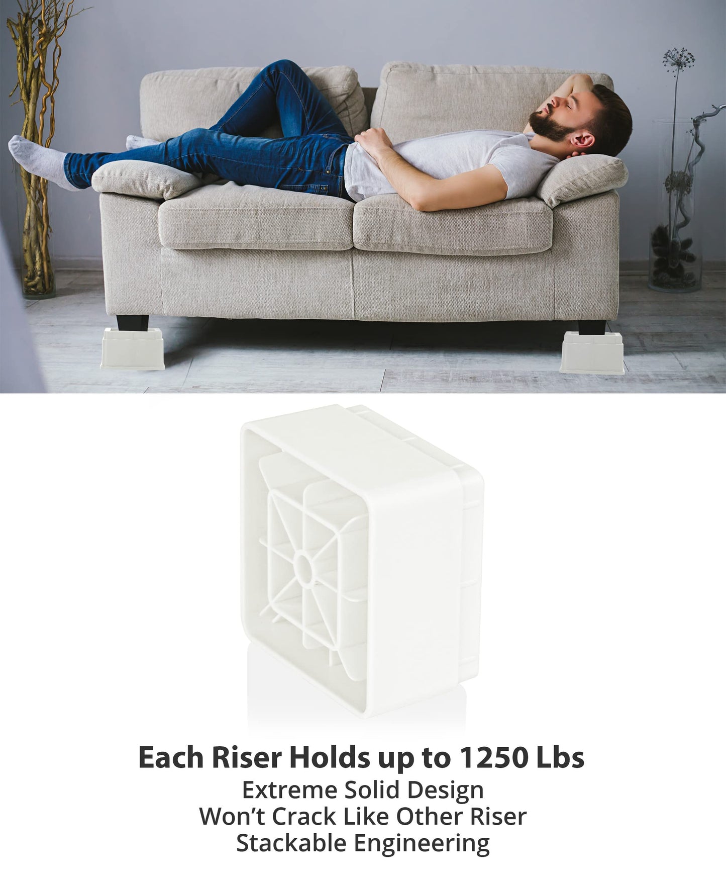 Utopia Bedding Bed Risers 2 Inch - Pack of 8 - Adjustable Furniture Risers 2 & 4 inch - Anti Slip Foam & Rubber Pad - Stackable Bed Lifts Risers Heavy Duty for Sofa, Bed, Table, Couch & Chair (White)