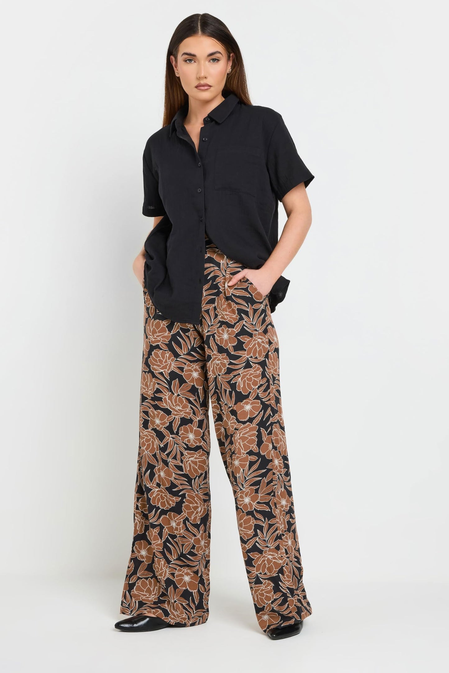 Long Tall Sally LTS Tall Floral Print Wide Leg Pants Orange 18