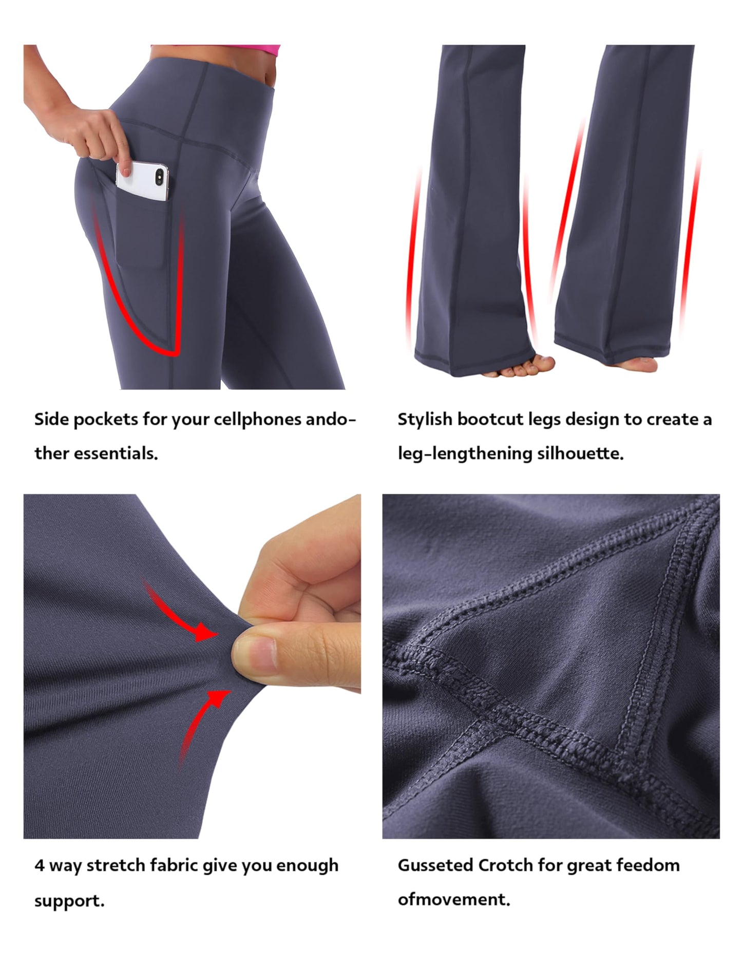 BUBBLELIME 29"/31"/33"/37" 4 Styles Women's Bootcut Yoga Pants Tummy Control - Side Pockets_DARKNAVY XL_37" Inseam