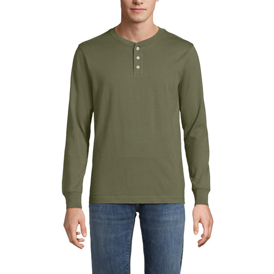 Lands' End Mens Long Sleeve Super-T Henley River Stone Green Tall Medium