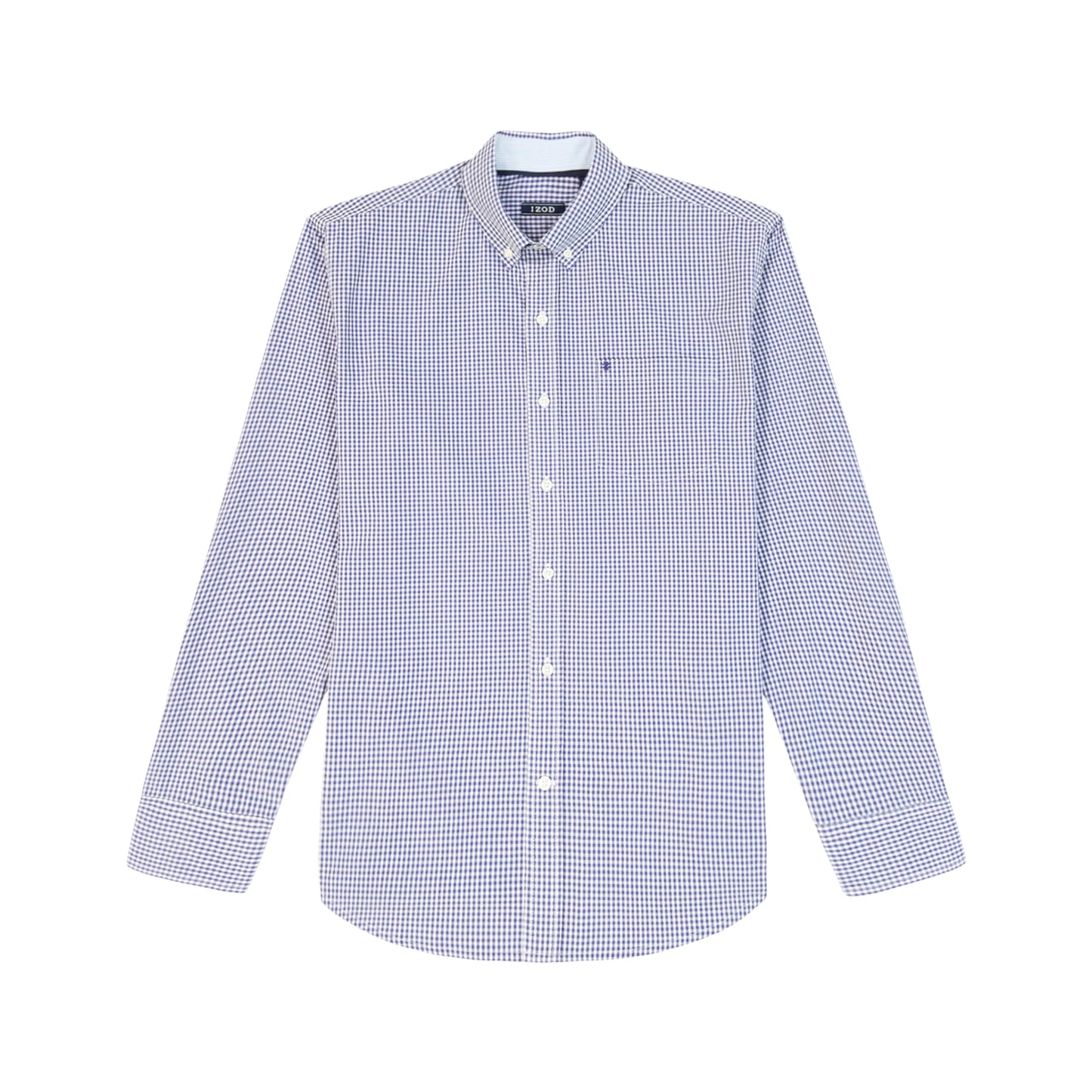 IZOD Men's Big and Tall Performance Comfort Long Sleeve Gingham Button Down Shirt, Skipper Blue Check