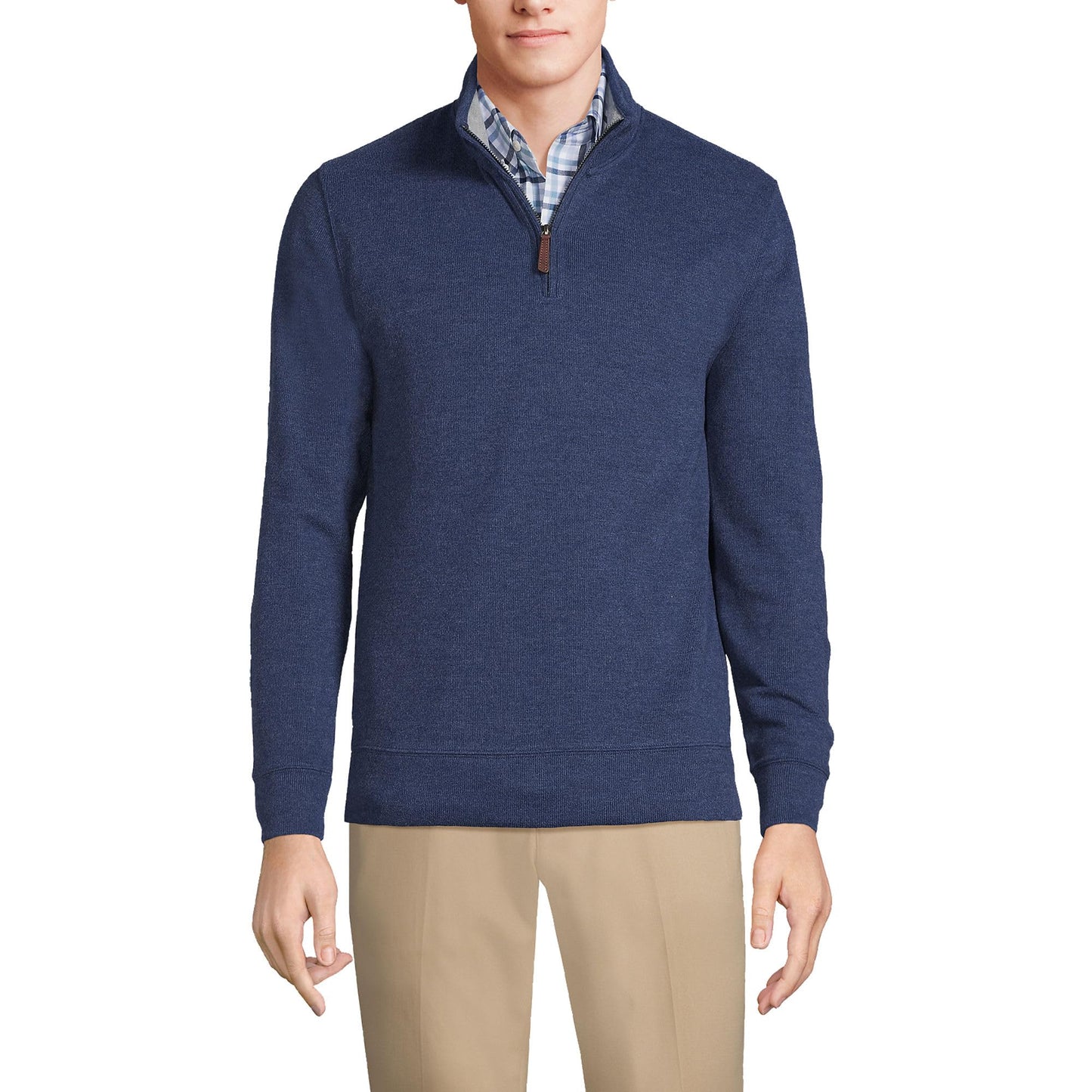 Lands' End Mens Bedford Rib Quarter Zip Sweater Medium Denim Heather Big and Tall 4xlt