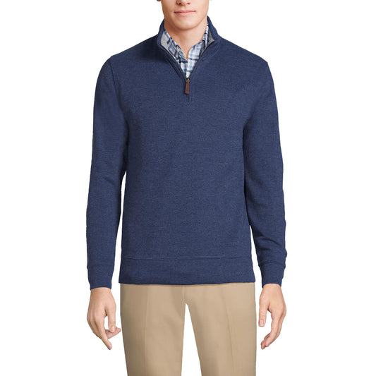 Lands' End Mens Bedford Rib Quarter Zip Sweater Medium Denim Heather Big and Tall 3xlt