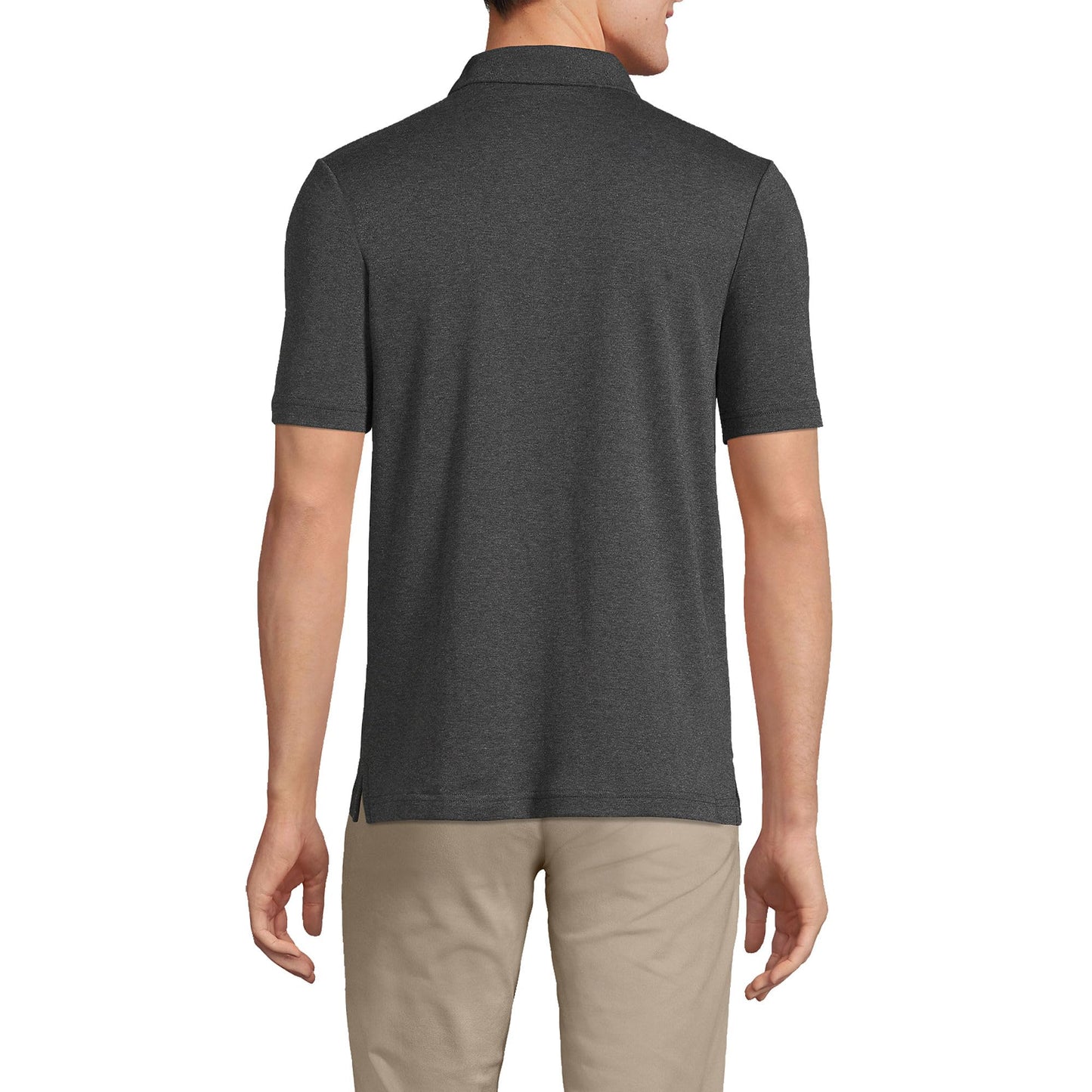Lands' End Mens Short Sleeve Pocket Supima Polo Dark Charcoal Heather Tall Medium