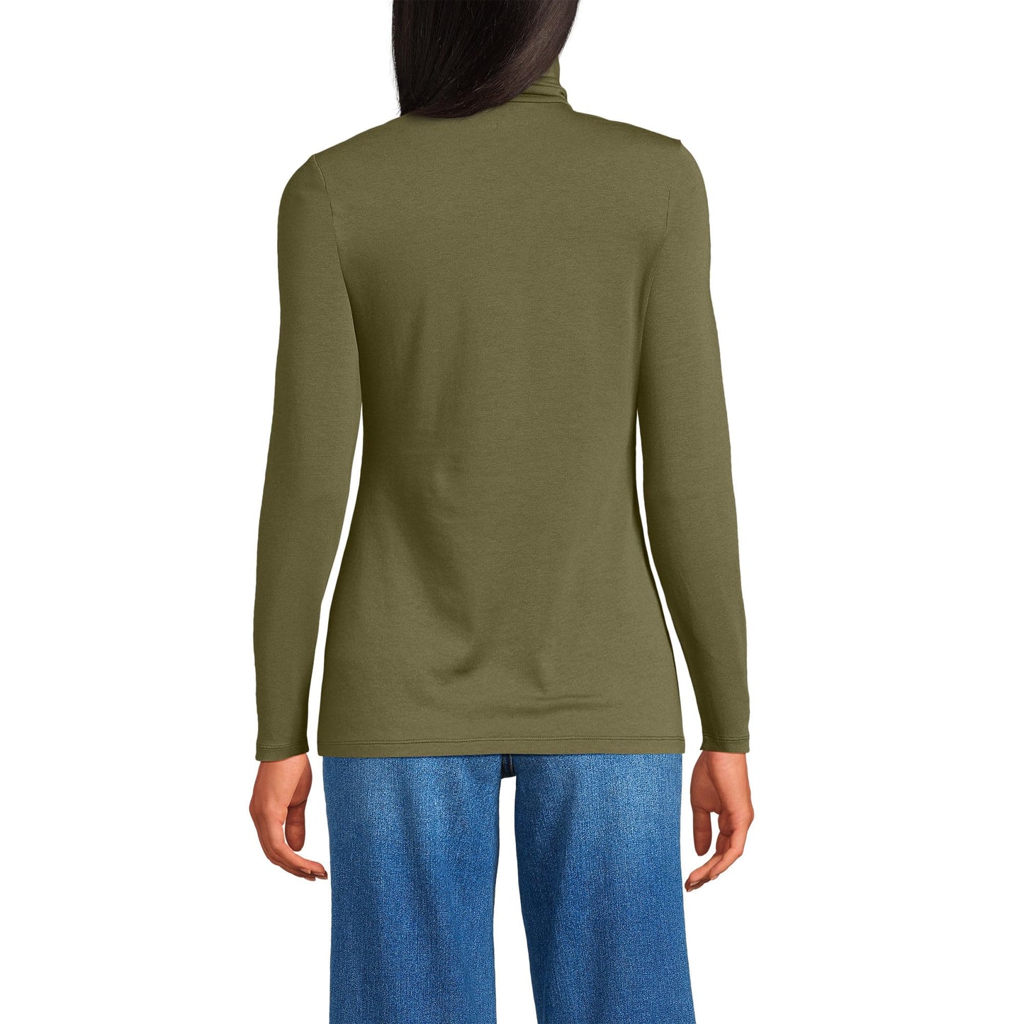 Lands' End Womens Long Sleeve Shaped LWCM Turtleneck Olive Drab Tall Small