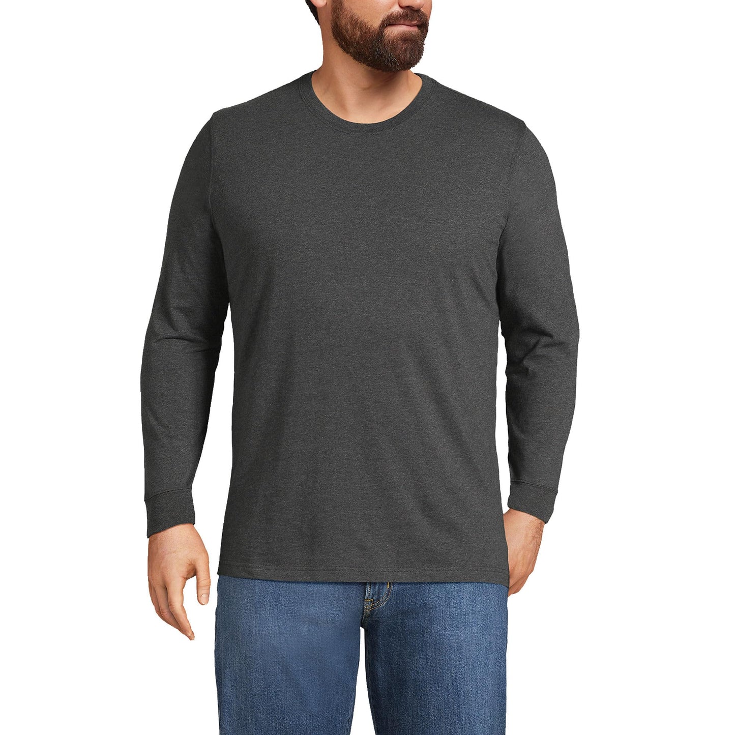 Lands' End Mens Long Sleeve Super-T Tee Dark Charcoal Heather Tall Medium