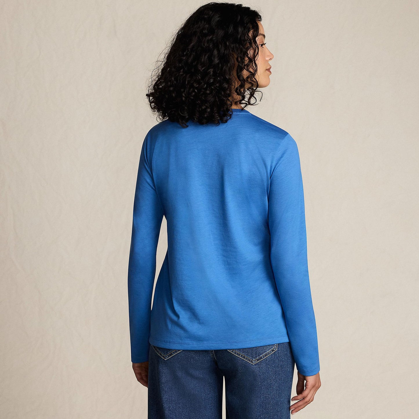 Lands' End Womens Long Sleeve Relaxed Supima Cotton Crew Neck T Shirt Muted Cobalt Blue Tall Small