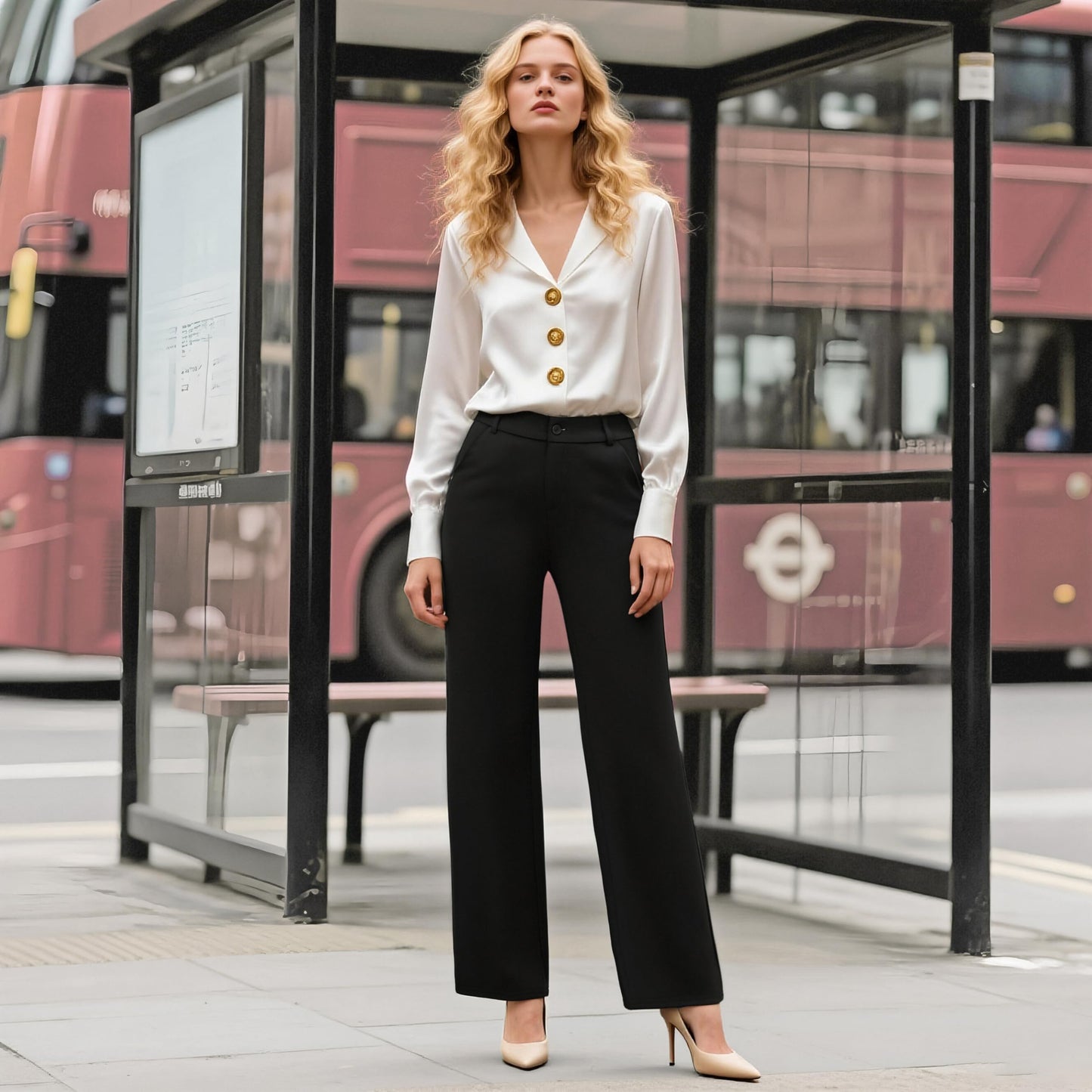 iChosy Womens High Waist Wide Straight Leg Trousers Casual Slacks Dress Pants with Pockets Black 16 Tall