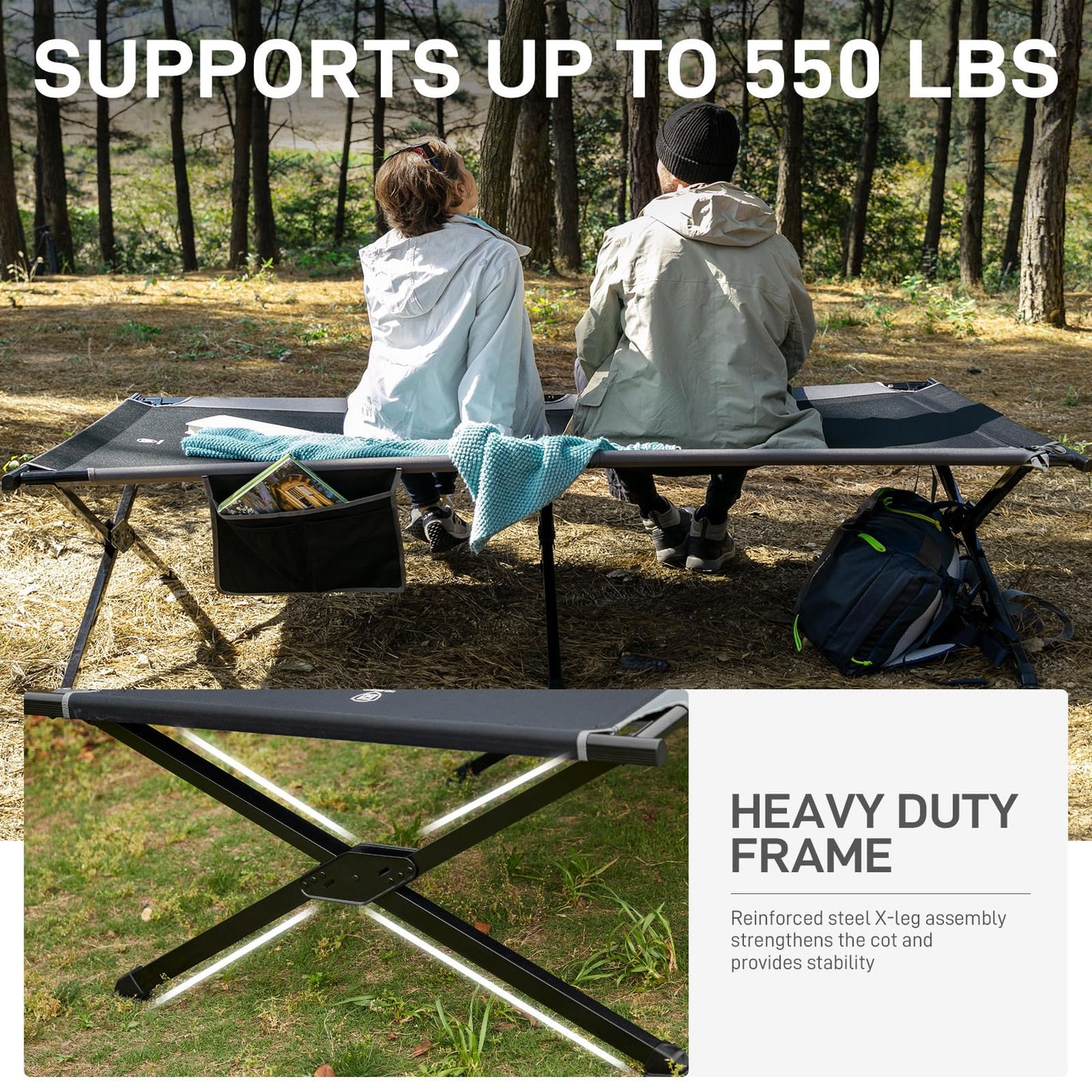 EVER ADVANCED Extra Wide Camping Cot for Adults Oversized XXL Sleeping Cots Folding Cot Bed with Carry Bag, 84.3" L x 41.9" W, Support to 550 lbs