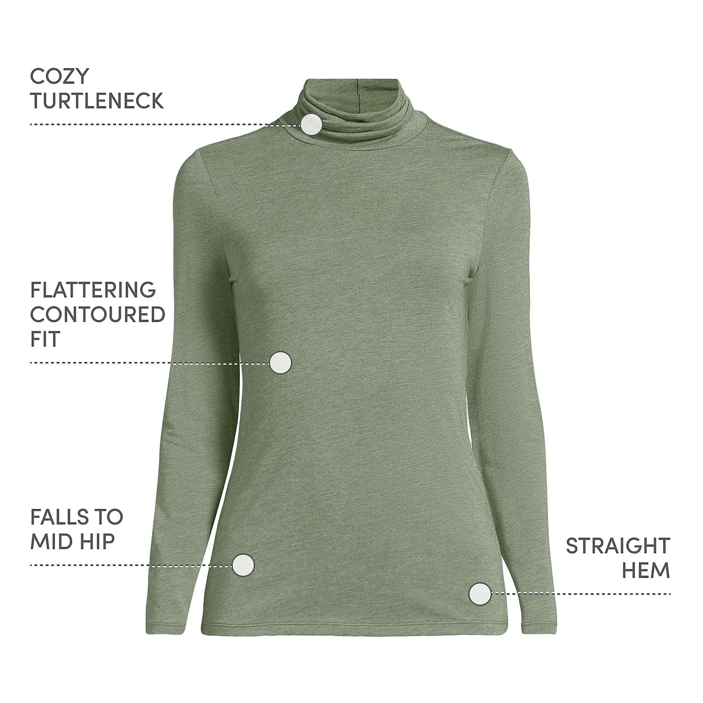 Lands' End Womens Long Sleeve Shaped LWCM Turtleneck Estate Green Heather Tall Medium