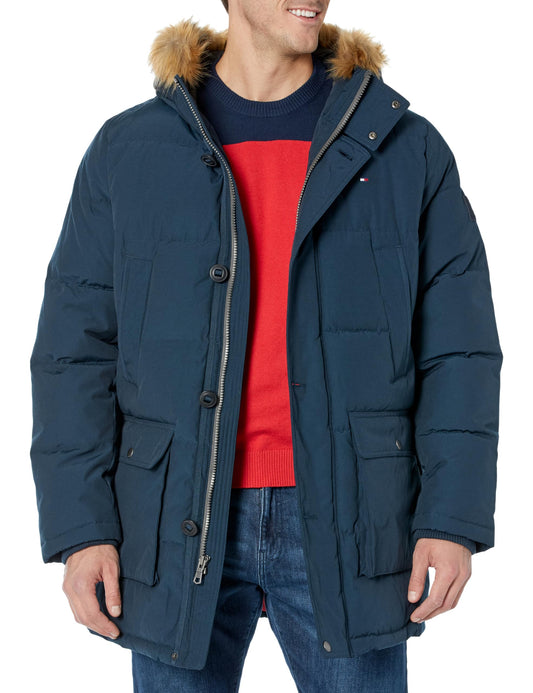 Tommy Hilfiger Men's Arctic Cloth Full Length Quilted Snorkel Jacket (Standard and Big & Tall), Ultra Navy, 3X-Large Tall