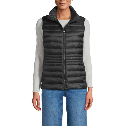Lands' End Women's Tall Wanderweight Packable Down Vest Medium Black