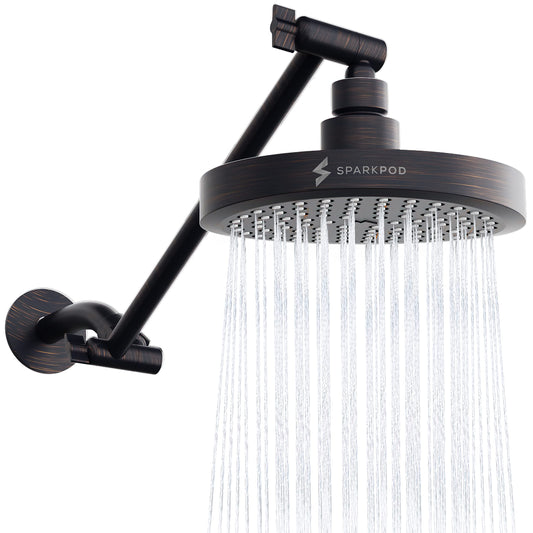 SparkPod Round Rain Shower Head with Extension Arm - Height Adjustable Shower Head with High Pressure Performance - Easy 1-Minute Installation (11" Arm Extension, Vintage Oil-Rubbed Bronze)