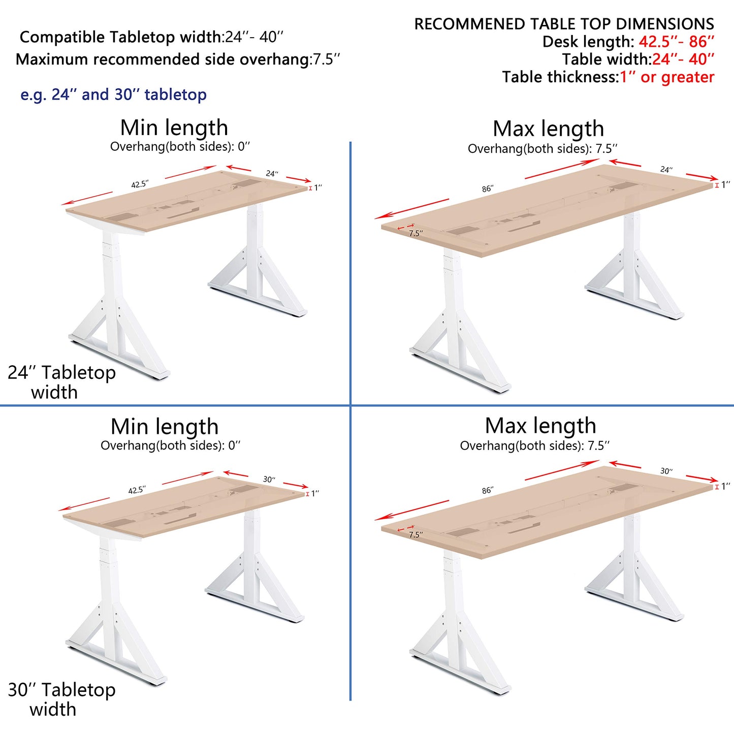 VWINDESK VJ205 Electric Height Adjustable Sitting Standing Desk Frame Sit Stand - Dual Motors 3 Stages Motorized Desk Base Only, White - 49.2'' Max Height