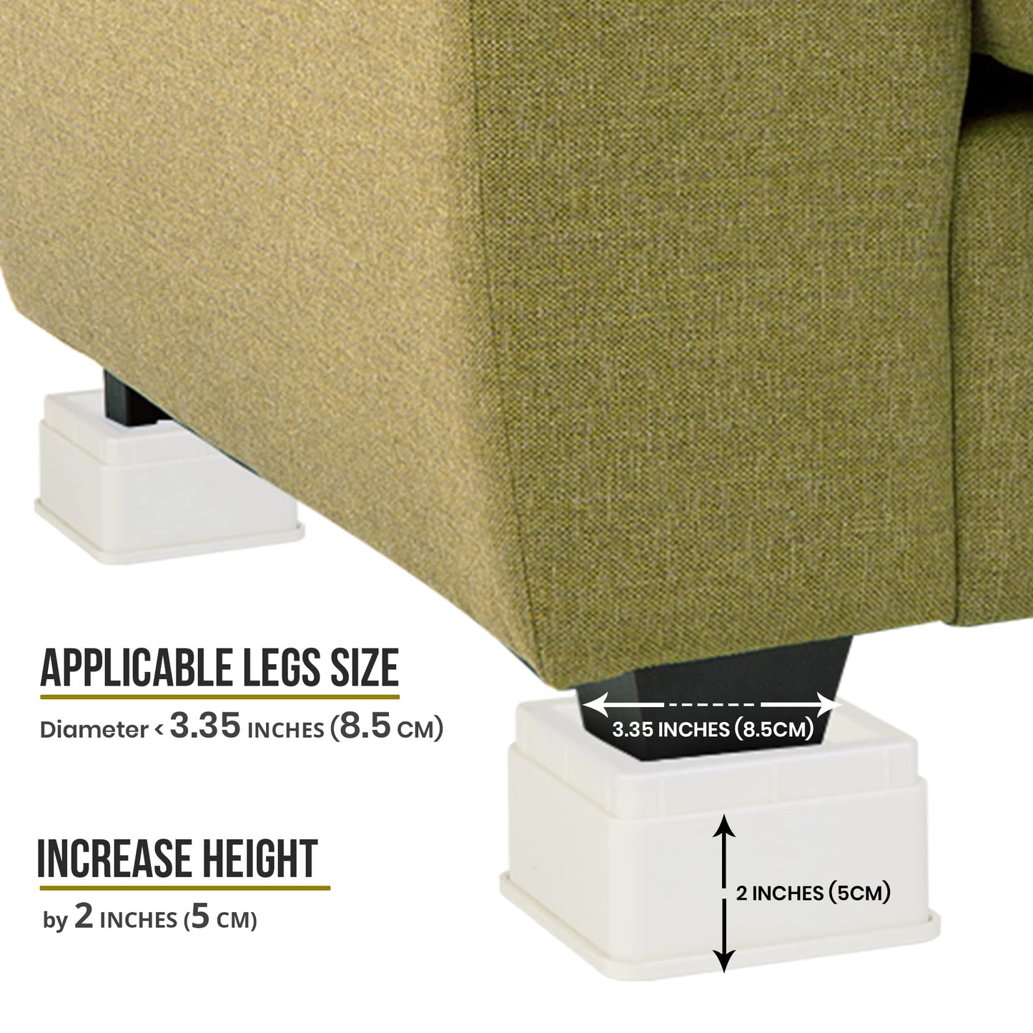 Utopia Bedding Bed Risers 2 Inch - Pack of 8 - Adjustable Furniture Risers 2 & 4 inch - Anti Slip Foam & Rubber Pad - Stackable Bed Lifts Risers Heavy Duty for Sofa, Bed, Table, Couch & Chair (White)